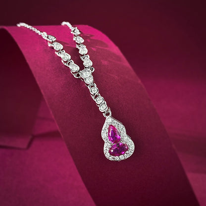 Ricady Jewel S925 Silver Gold-Plated Pink Corundum Gourd Necklace