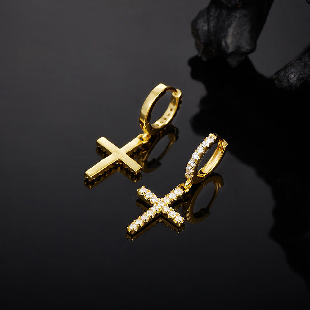 S925 Silver Plated 18K Gold Cross Earrings with Moissanite - Stylish Dainty Earrings