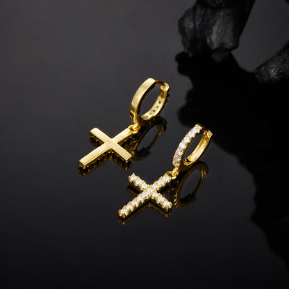 S925 Silver Plated 18K Gold Cross Earrings with Moissanite - Stylish Dainty Earrings