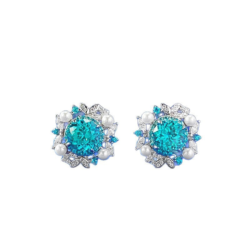 1ct Paraiba & Pearl Stud Earrings | Ricady Jewel S925 Silver, Lavender Tree, Elegant