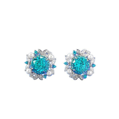 1ct Paraiba & Pearl Stud Earrings | Ricady Jewel S925 Silver, Lavender Tree, Elegant