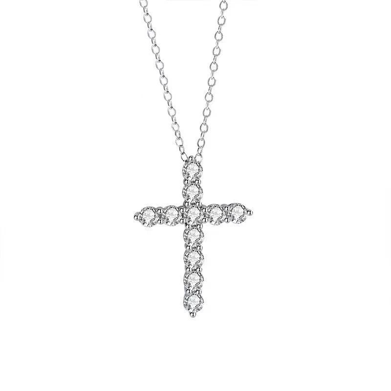 925 Sterling Silver Moissanite Cross Necklace - Personality Style