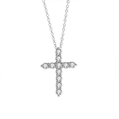 925 Sterling Silver Moissanite Cross Necklace - Personality Style