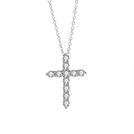 925 Sterling Silver Moissanite Cross Necklace - Personality Style