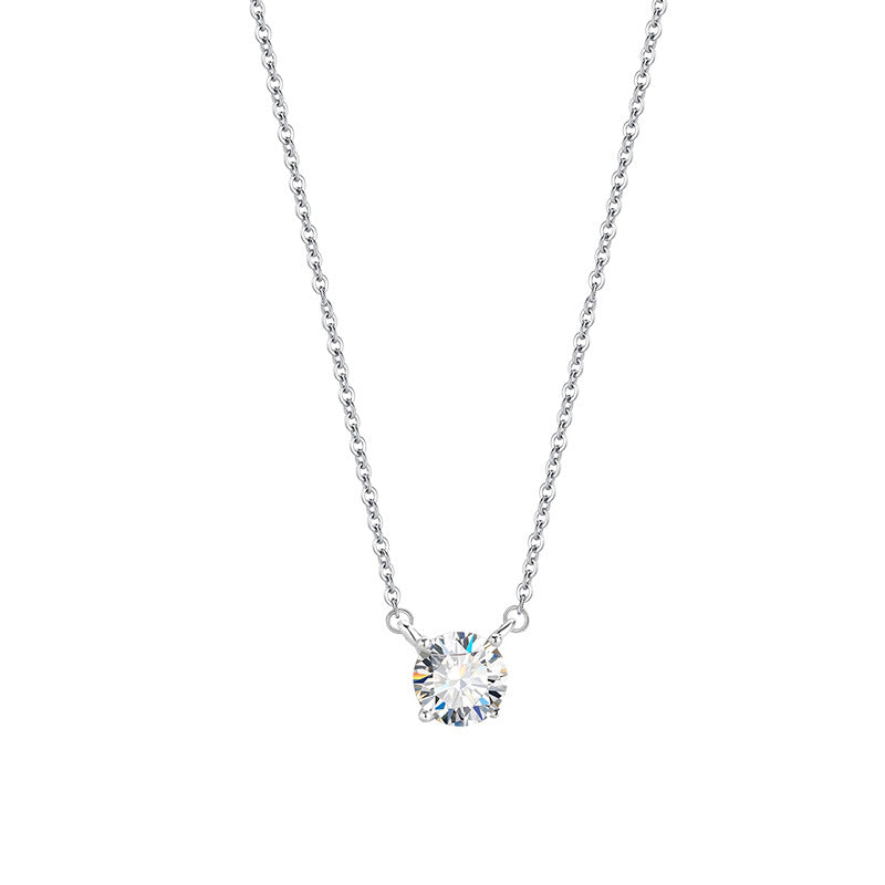 Ricady Jewel S925 Sterling Silver Classic 4-Prong Moissanite Necklace - Women's Minimalist Niche Design Light Luxury Single Pendant Clavicle Chain