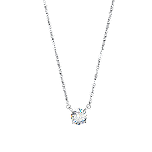 Ricady Jewel S925 Sterling Silver Classic 4-Prong Moissanite Necklace - Women's Minimalist Niche Design Light Luxury Single Pendant Clavicle Chain