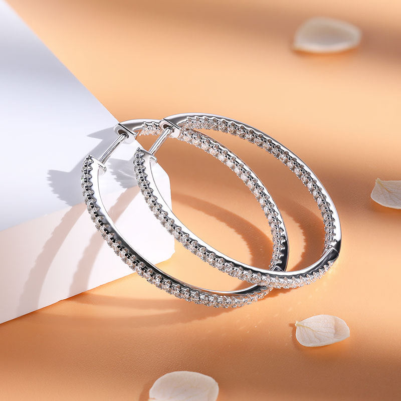 S925 Silver Plated 18K Gold Hoop Earrings - Sparkling Moissanite Diamond Statement Earrings