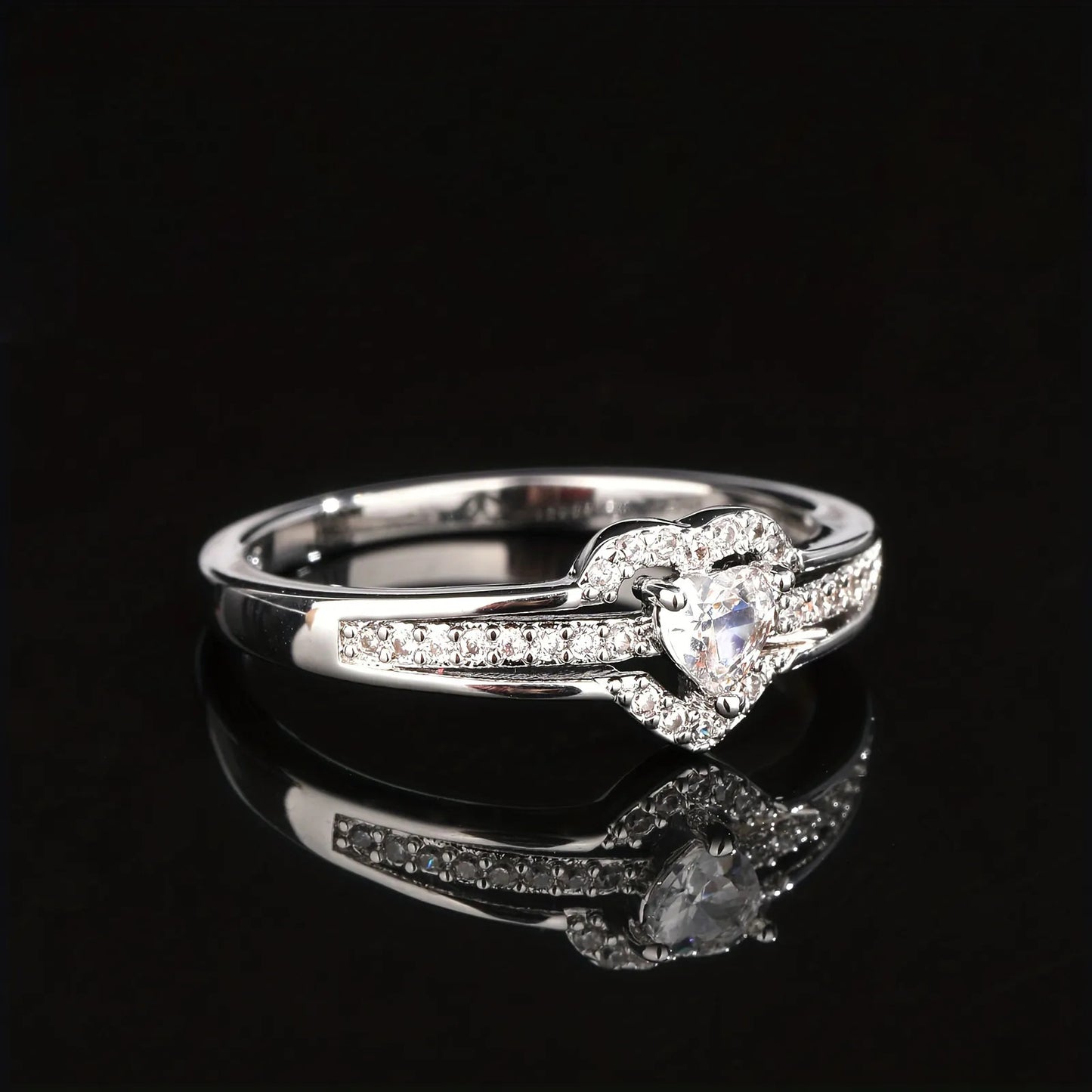 Mother-Daughter Layered Heart Micro-Pavé Zircon Ring