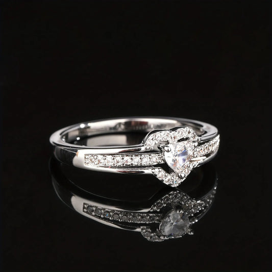 Mother-Daughter Layered Heart Micro-Pavé Zircon Ring