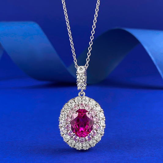 Valentine's Rhodolite Rose Pendant 8x10mm Oval