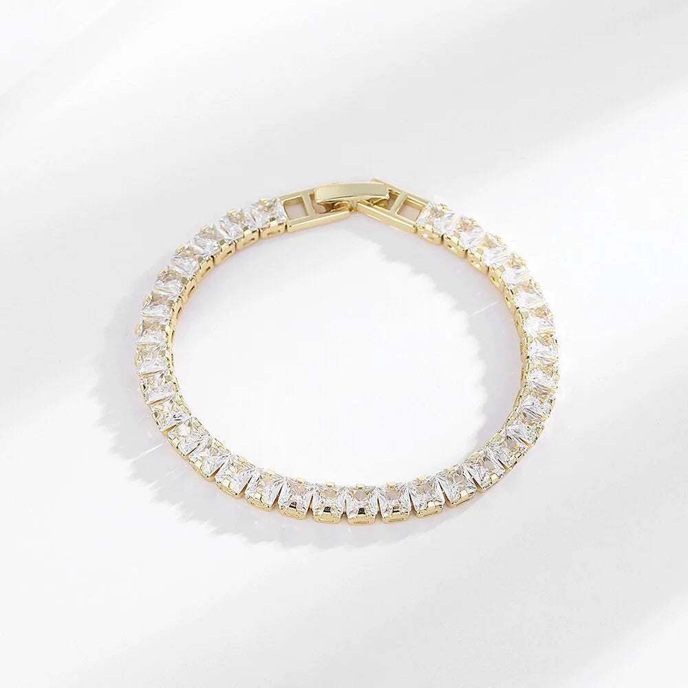 Zircon 4mm Square Stone Single Row Bracelet - Unisex Fashion Jewelry