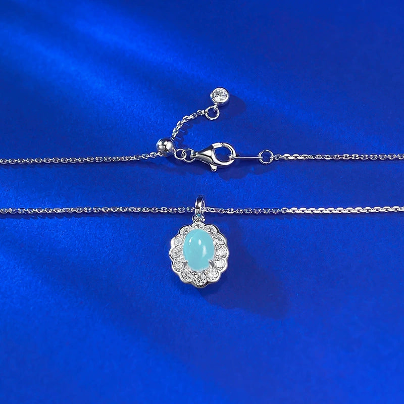 S925 Silver 6*9mm Oval Blue Sea Sediment Stone Pendant - Ricady Jewel Sweet Romantic Style