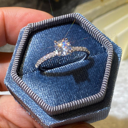 Ladies Platinum-Plated Zircon Engagement Ring - Stylish & Elegant