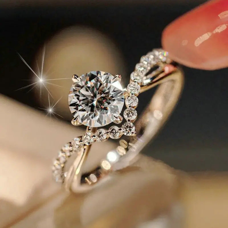 Ricady Jewel Couples Wedding Ring Set - 4-Prong V-Shaped Multi-Color Zircon