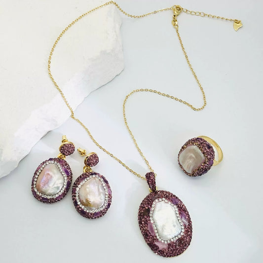Natural Baroque Freshwater Pearl Jewelry Set - 2024 Trending Nine Purple Li Fire Color