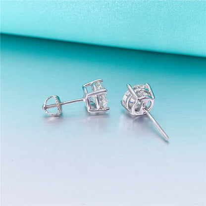 Classic 4-Prong S925 Silver Earrings - 0.1-5ct VVS Moissanite Solitaire
