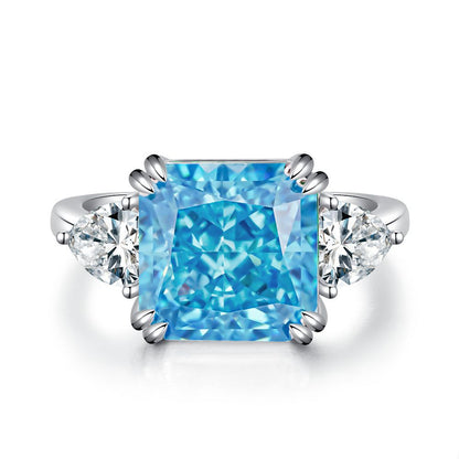 Women's 5ct S925 Silver Aquamarine Ring | Cushion-Cut High Carbon Diamond Zircon | Luxury Colored Gemstone