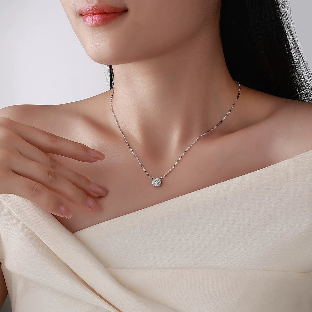 Ricady Jewel S925 Sterling Silver 1 Carat Moissanite Pendant - Women's Classic In-Stock Clavicle Chain
