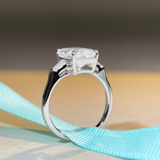 Women's S925 Sterling Silver Ring | Baguette Emerald-Cut High Carbon Zircon | Colored Gemstone Design