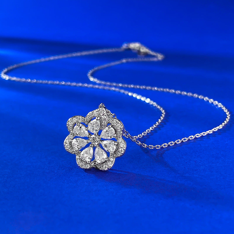 Ricady Jewel Lace Edge Flower Pendant Necklace - S925 Silver, CZ Inlay