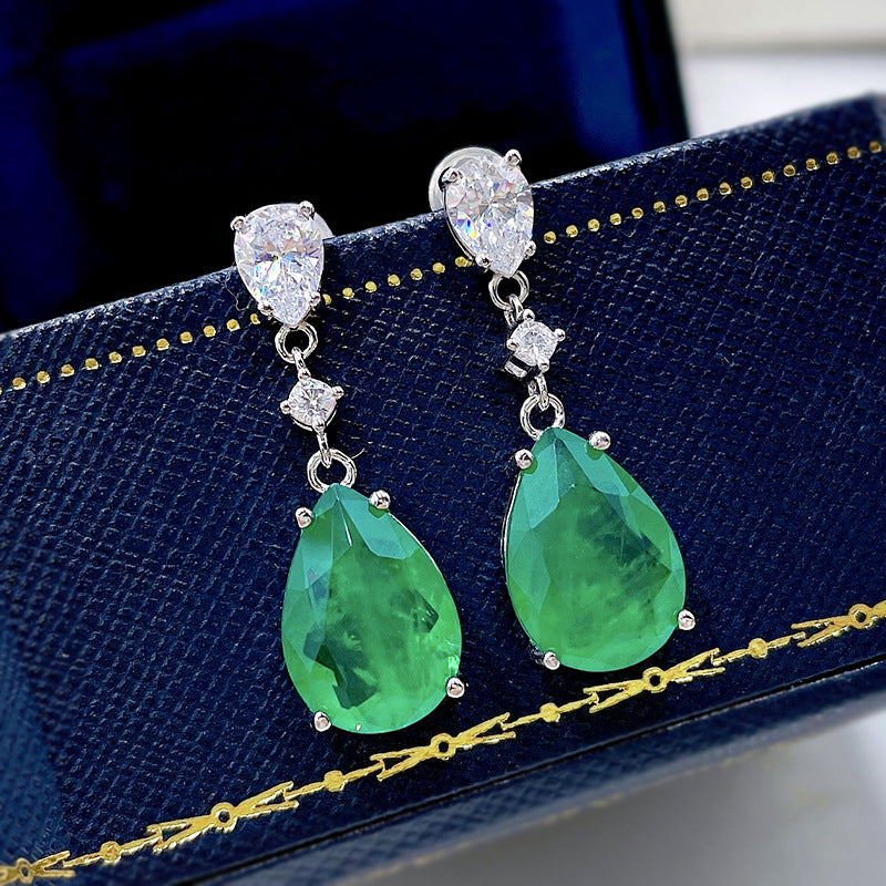 925 Sterling Silver Faux Emerald Stud Earrings | Retro INS Style