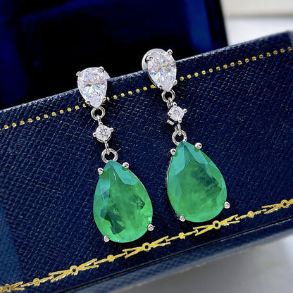 925 Sterling Silver Faux Emerald Stud Earrings | Retro INS Style
