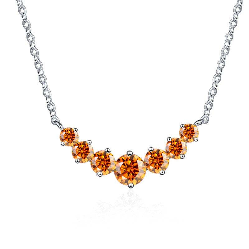 S925 Sterling Silver Gold-Tone Necklace for Women, Minimalist Smile Style with 2.8ct Colored Moissanite