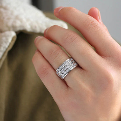Hip Hop Stackable Zircon Band Ring - Multi-Layer Inlaid Statement Jewelry