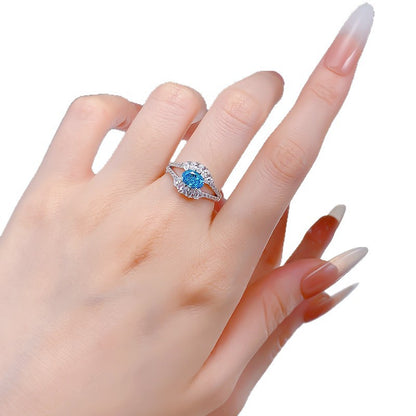 925 Silver 5*7mm Aquamarine Cabochon Ring - Chic Minimalist Style