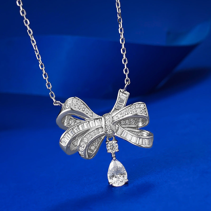 S925 Silver Bow Necklace for Women | Dainty & Chic Daily Wear