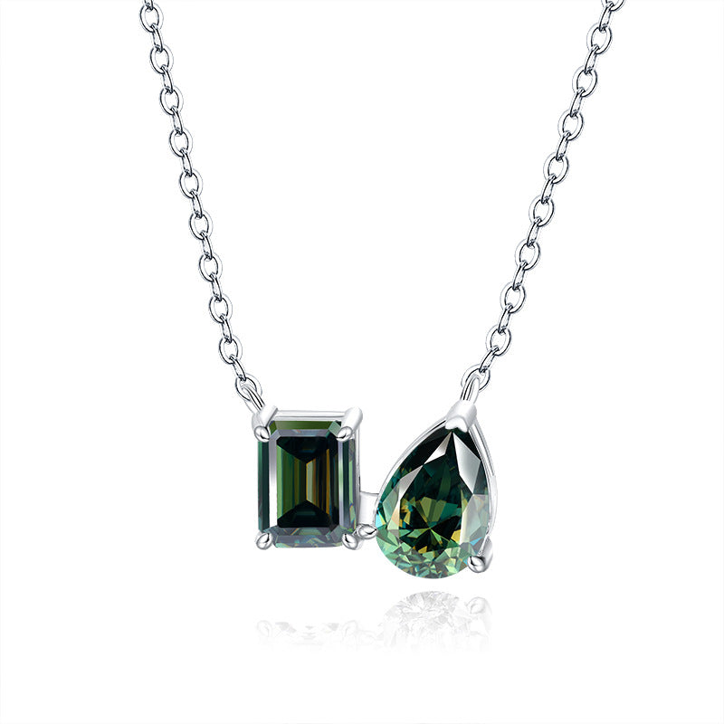 S925 Silver Pendant Necklace: Emerald & Moissanite Halo Design Fashion