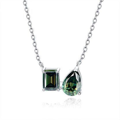 S925 Silver Pendant Necklace: Emerald & Moissanite Halo Design Fashion