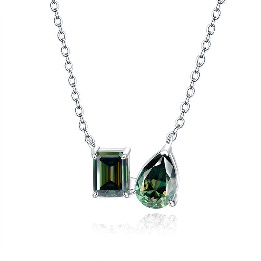 S925 Silver Pendant Necklace: Emerald & Moissanite Halo Design Fashion