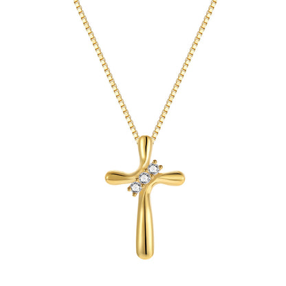 925 Sterling Silver Diamond Cross Necklace - European Fashion Style