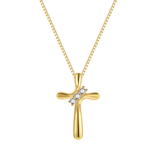 925 Sterling Silver Diamond Cross Necklace - European Fashion Style