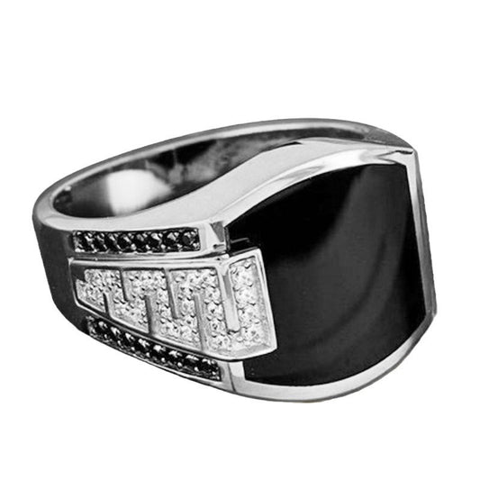 Hip-Hop Style Men's Black Diamond Ring – Enamel & Cubic Zirconia Statement Jewelry for Men