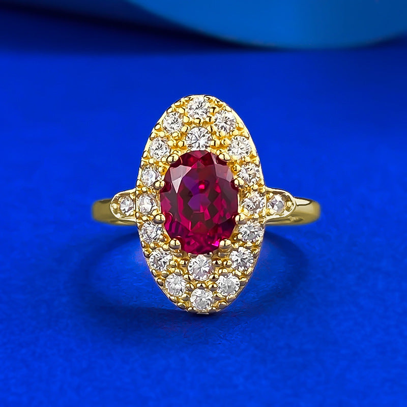 Luxury Vintage Court Style 925 Silver Ring | 6*8mm Oval Red CZ