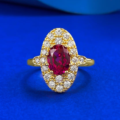 Luxury Vintage Court Style 925 Silver Ring | 6*8mm Oval Red CZ