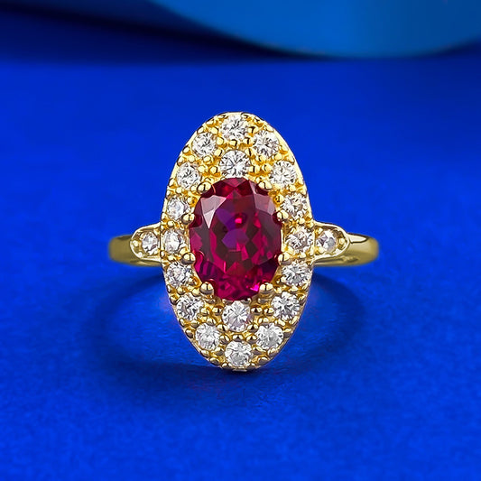 Luxury Vintage Court Style 925 Silver Ring | 6*8mm Oval Red CZ