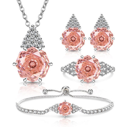 Rose Cut Jewelry Set: Sparkling High Carbon Diamond Ring Earrings Necklace Pendant Bracelet