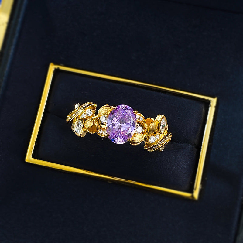 S925 Silver Bauhinia Ring | Dreamy Purple Brushed 3D Bud Design