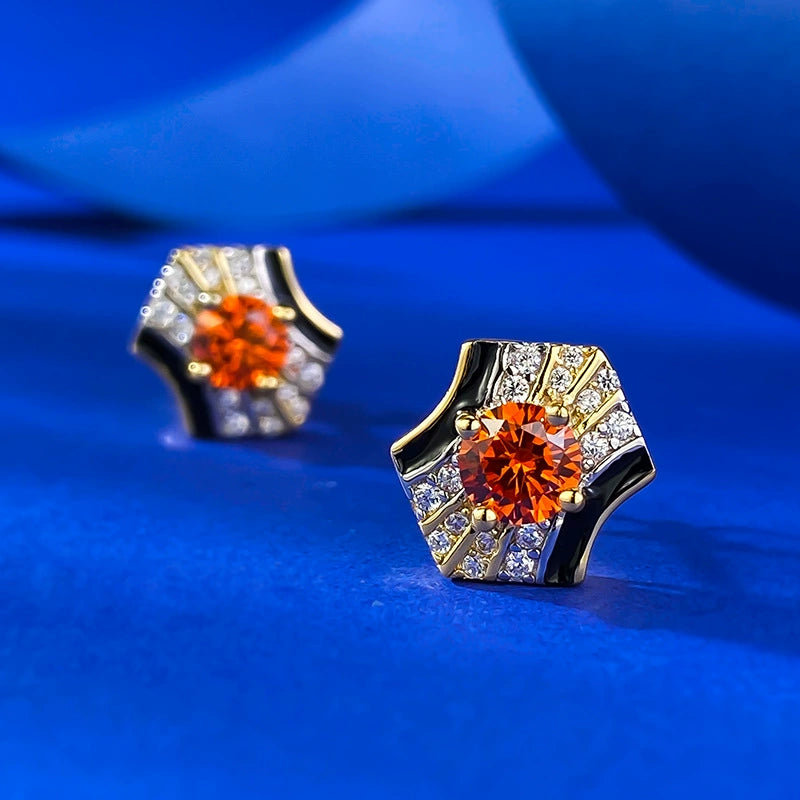 925 Sterling Silver Plated Gold, Vintage Fanta Orange & Pink Stud Earrings - Minimalist, Versatile