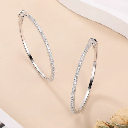 S925 Sterling Silver Large Hoop Earrings - Premium Full Diamond Moissanite Versatile Hoops