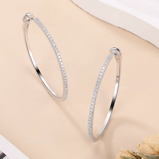 S925 Sterling Silver Large Hoop Earrings - Premium Full Diamond Moissanite Versatile Hoops