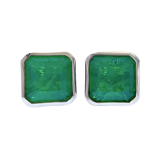 3CT Simulated Emerald Stud Earrings for Women, Silver Edge Setting