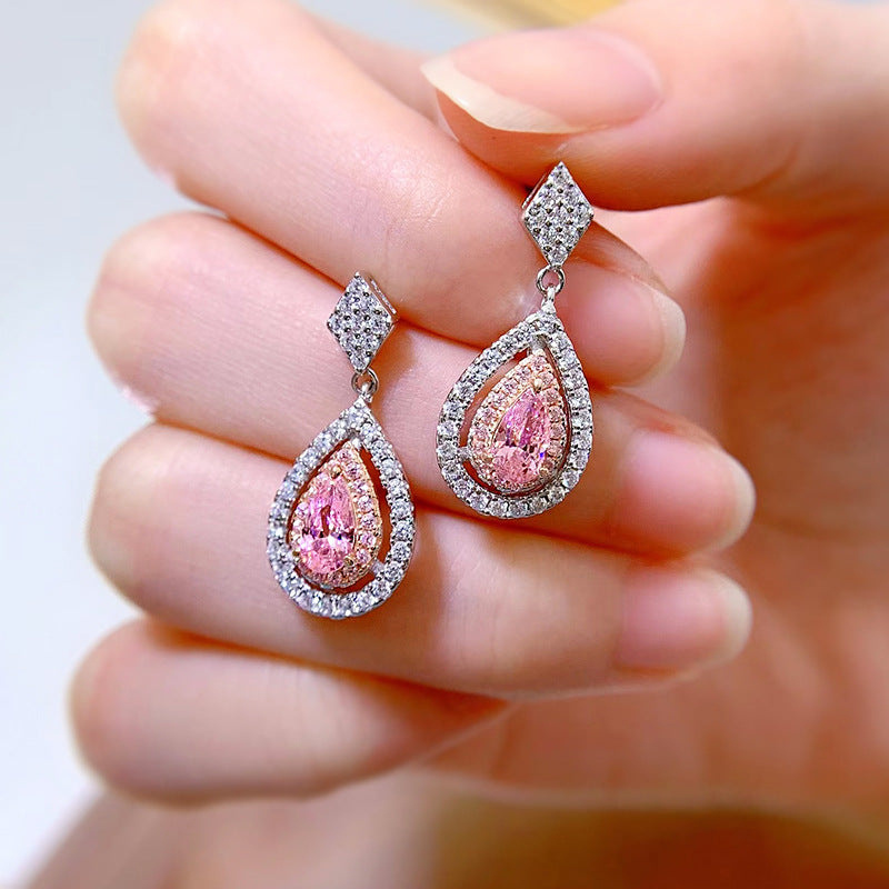 Elegant Minimalist 4*7mm Pear Pink Diamond Stud Earrings 925 Sterling Silver
