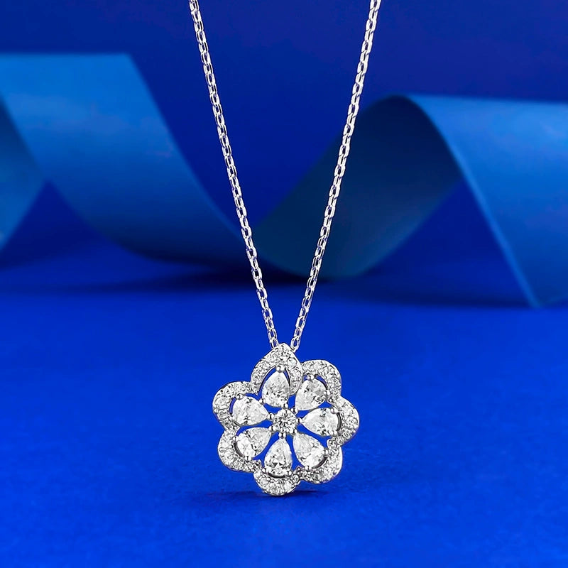 Ricady Jewel Lace Edge Flower Pendant Necklace - S925 Silver, CZ Inlay
