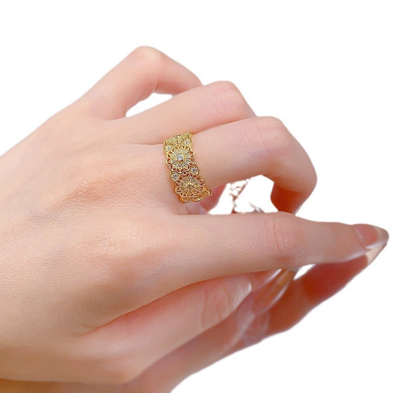 Luxury 925 Sterling Silver Retro Hollow Ring for Women