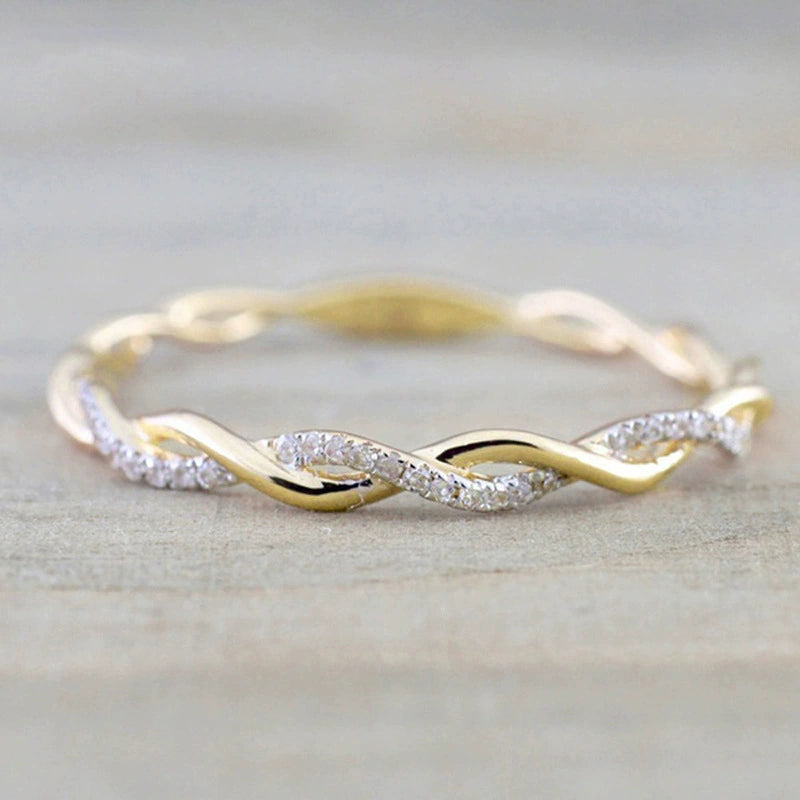 Ricady Jewel Twisted Rope Ring - Dainty Micro Pave Zircon Stackable Band