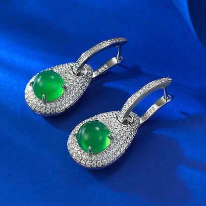 Natural Nephrite Earrings for Women - Sterling Silver, New Chinese Style, Glassy Texture